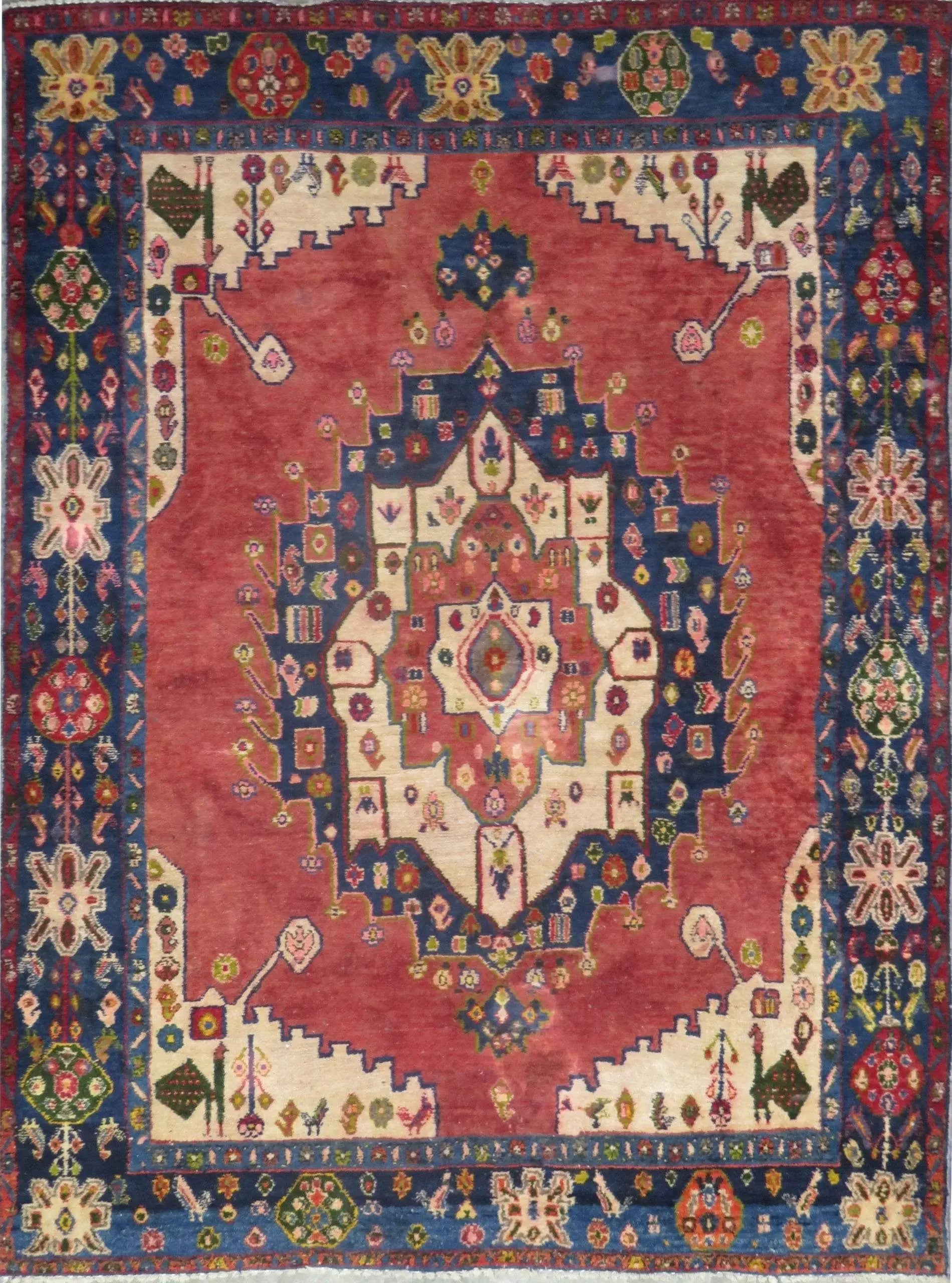 One Of The Kind Hand-Knotted Persian Wool Rug _ Luxurious Vintage Design, 6'10" x 5'3", Artisan Crafted